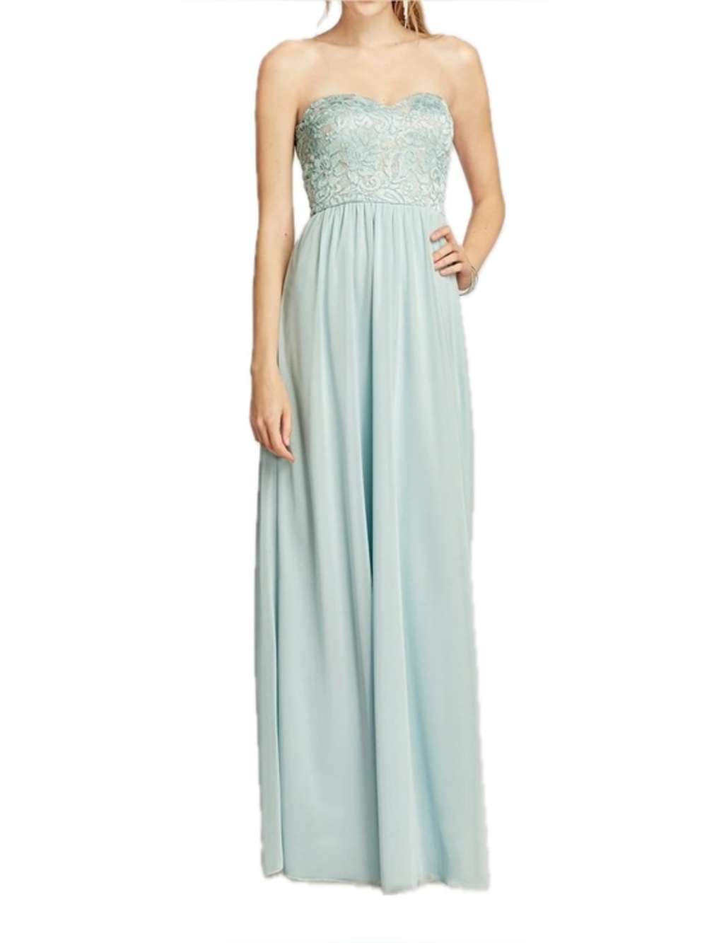 Speechless Strapless Lace & Chiffon Gown in Dust Blue